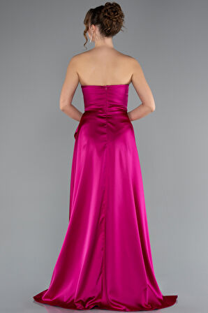 Straplez Bacak Dekolteli Uzun Saten Mezuniyet Elbisesi ABU5023