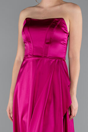 Straplez Bacak Dekolteli Uzun Saten Mezuniyet Elbisesi ABU5023