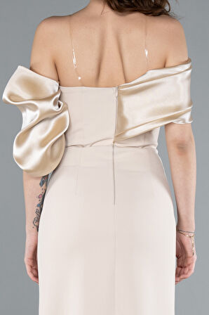 Bacak Dekolteli Uzun Büyük Beden Abiye Elbise ABU5047