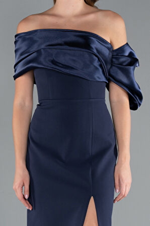 Bacak Dekolteli Uzun Büyük Beden Abiye Elbise ABU5047