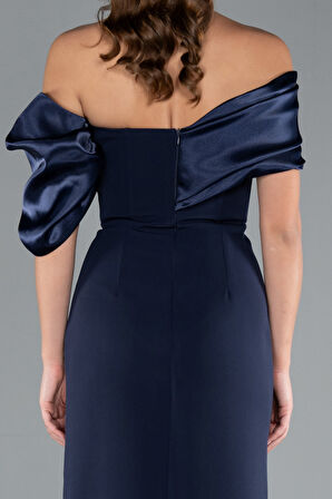 Bacak Dekolteli Uzun Büyük Beden Abiye Elbise ABU5047