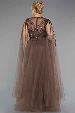 Pelerin Detay Taşlı Uzun Büyük Beden Abiye ABU5050