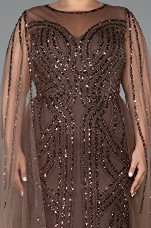 Pelerin Detay Taşlı Uzun Büyük Beden Abiye ABU5050