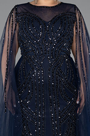 Pelerin Detay Taşlı Uzun Büyük Beden Abiye ABU5050