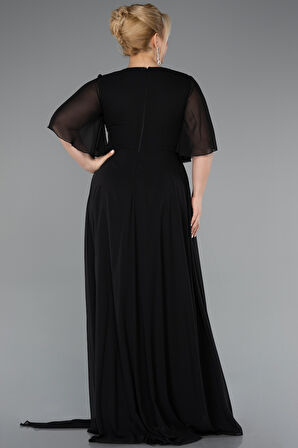 Kısa Kol V Yaka Uzun Şifon Büyük Beden Abiye ABU5051