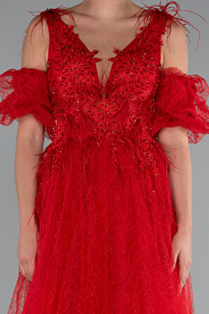 Üstü İşlemeli Kol Aksesuarlı Uzun Nişan Elbisesi ABU5052