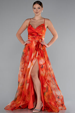 Bacak Dekolteli Uzun Empirme Mezuniyet Elbisesi ABU5053