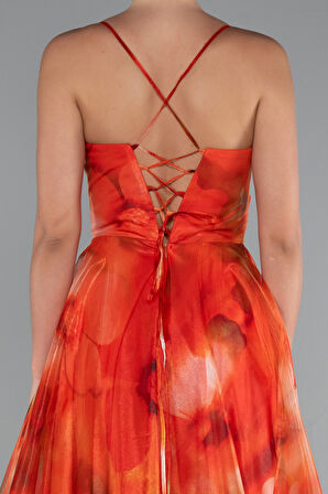 Bacak Dekolteli Uzun Empirme Mezuniyet Elbisesi ABU5053