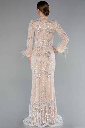 Taş İşlemeli Otrişli Uzun Kol Tesettür Abiye ABU5056