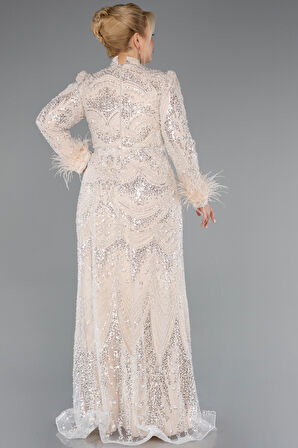 Taş İşleme Uzun Kol Büyük Beden Tesettür Abiye ABU5057