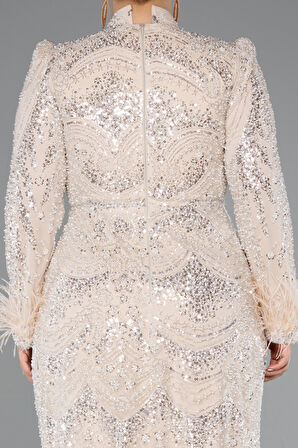 Taş İşleme Uzun Kol Büyük Beden Tesettür Abiye ABU5057