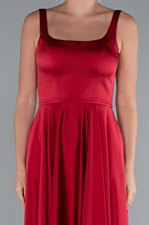 Askılı Kare Yaka Uzun Saten Mezuniyet Elbisesi ABU5059