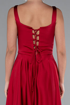 Askılı Kare Yaka Uzun Saten Mezuniyet Elbisesi ABU5059