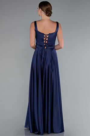 Askılı Kare Yaka Uzun Saten Mezuniyet Elbisesi ABU5059