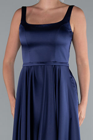 Askılı Kare Yaka Uzun Saten Mezuniyet Elbisesi ABU5059