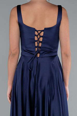 Askılı Kare Yaka Uzun Saten Mezuniyet Elbisesi ABU5059