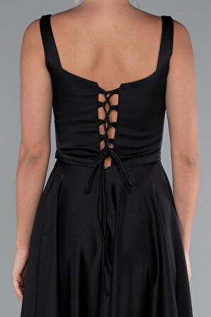 Askılı Kare Yaka Uzun Saten Mezuniyet Elbisesi ABU5059