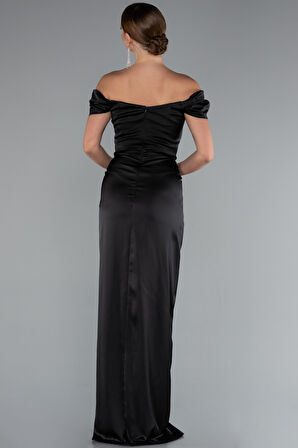 Kayık Yaka Uzun Saten Mezuniyet Elbisesi ABU5061