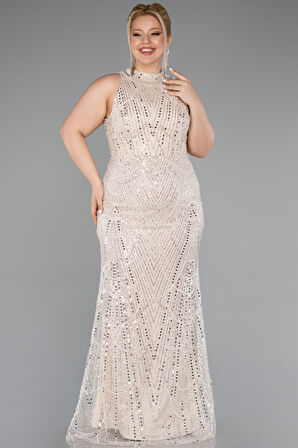 Halter Yaka Uzun Boncuklu Büyük Beden Abiye ABU5063