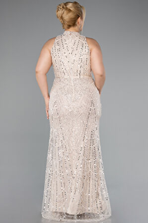 Halter Yaka Uzun Boncuklu Büyük Beden Abiye ABU5063