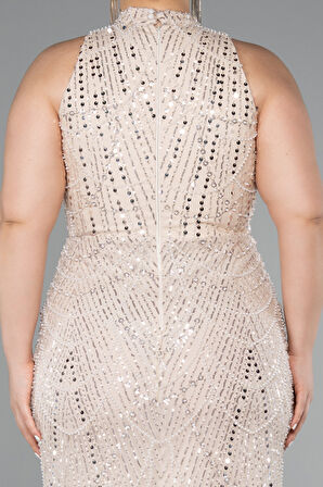 Halter Yaka Uzun Boncuklu Büyük Beden Abiye ABU5063