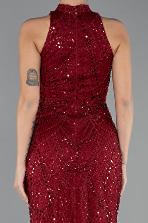 Halter Yaka Uzun Boncuklu Büyük Beden Abiye ABU5063