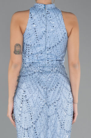 Halter Yaka Uzun Boncuklu Büyük Beden Abiye ABU5063