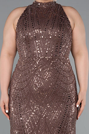 Halter Yaka Uzun Boncuklu Büyük Beden Abiye ABU5063