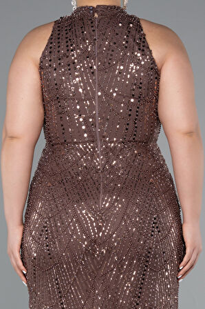 Halter Yaka Uzun Boncuklu Büyük Beden Abiye ABU5063