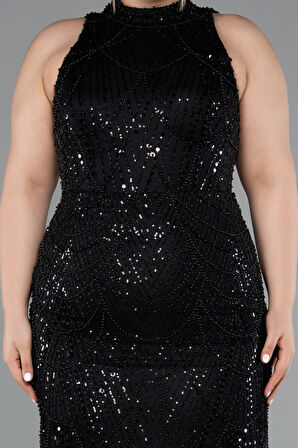 Halter Yaka Uzun Boncuklu Büyük Beden Abiye ABU5063