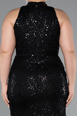 Halter Yaka Uzun Boncuklu Büyük Beden Abiye ABU5063