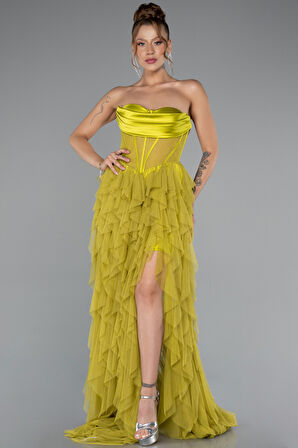 Straplez Yırtmaçlı Uzun Abiye ABU5071