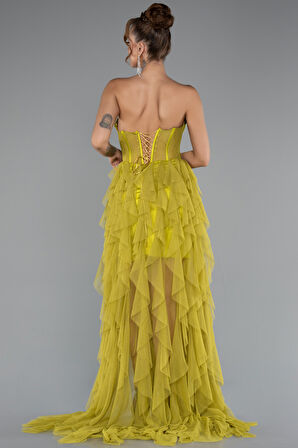 Straplez Yırtmaçlı Uzun Abiye ABU5071