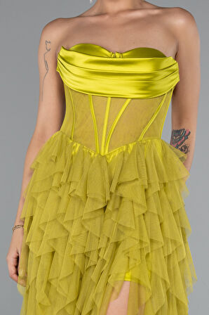 Straplez Yırtmaçlı Uzun Abiye ABU5071