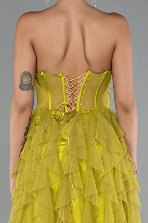 Straplez Yırtmaçlı Uzun Abiye ABU5071