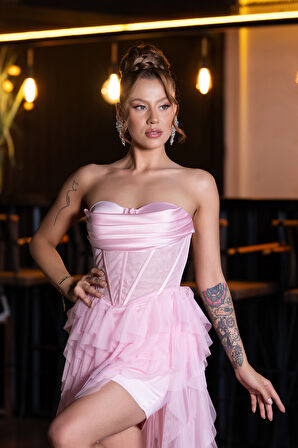 Straplez Yırtmaçlı Uzun Abiye ABU5071