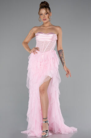 Straplez Yırtmaçlı Uzun Abiye ABU5071