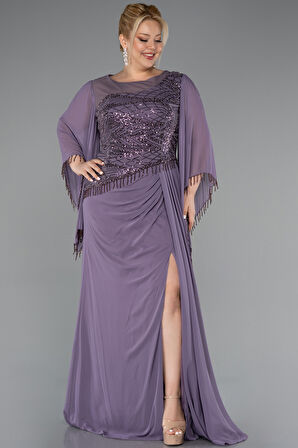 Uzun Pelerin Kol Üstü Pullu Şifon Büyük Beden Abiye ABU5093