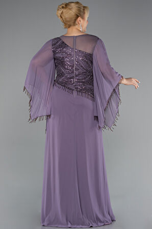 Uzun Pelerin Kol Üstü Pullu Şifon Büyük Beden Abiye ABU5093