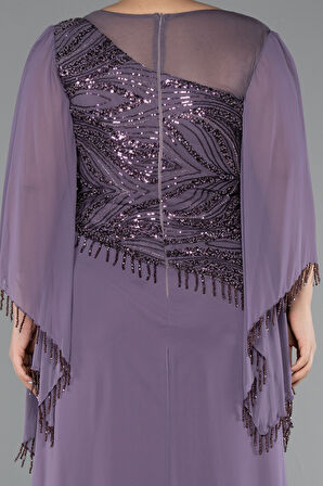 Uzun Pelerin Kol Üstü Pullu Şifon Büyük Beden Abiye ABU5093