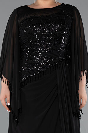 Uzun Pelerin Kol Üstü Pullu Şifon Büyük Beden Abiye ABU5093