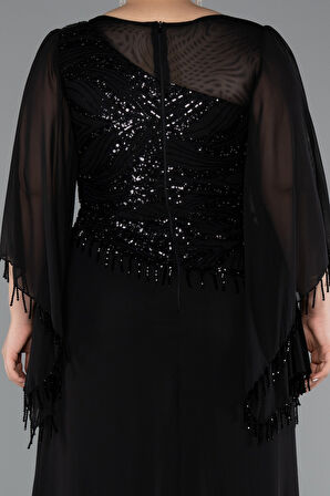 Uzun Pelerin Kol Üstü Pullu Şifon Büyük Beden Abiye ABU5093