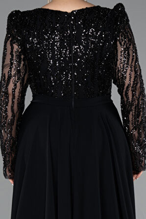 Pullu Uzun Kol Kuyruklu Büyük Beden Abiye ABU5094