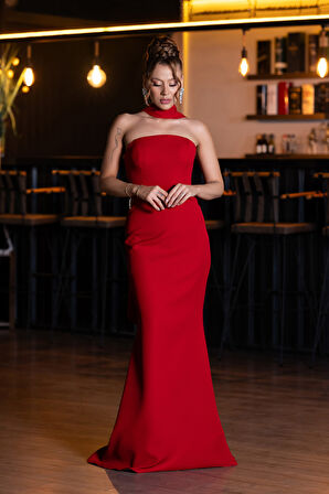 Straplez Şal Aksesuarlı Uzun Balık Abiye ABU5097