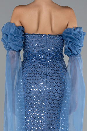 Straplez Uzun Pul Payet Özel Tasarım Abiye ABU5100