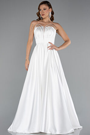 Straplez Uzun Saten Abiye Elbise ABU5105