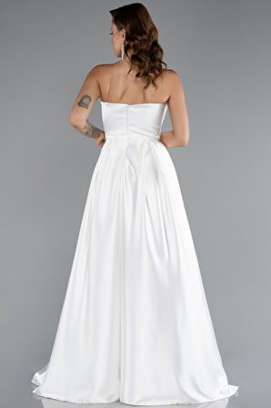 Straplez Uzun Saten Abiye Elbise ABU5105