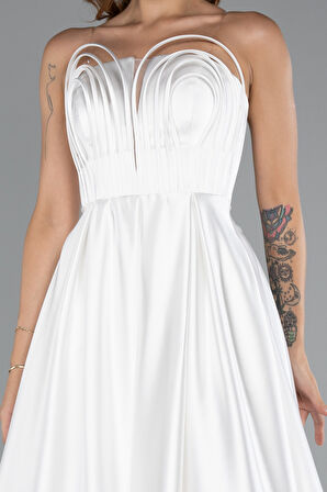 Straplez Uzun Saten Abiye Elbise ABU5105