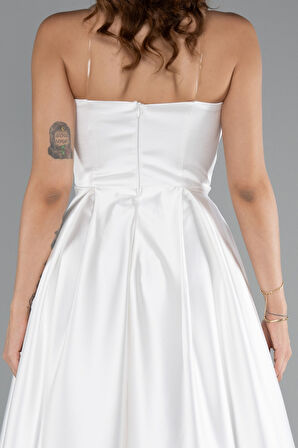 Straplez Uzun Saten Abiye Elbise ABU5105