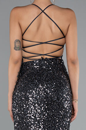 Sırt Dekolteli Uzun Pullu Abiye Elbise ABU5106